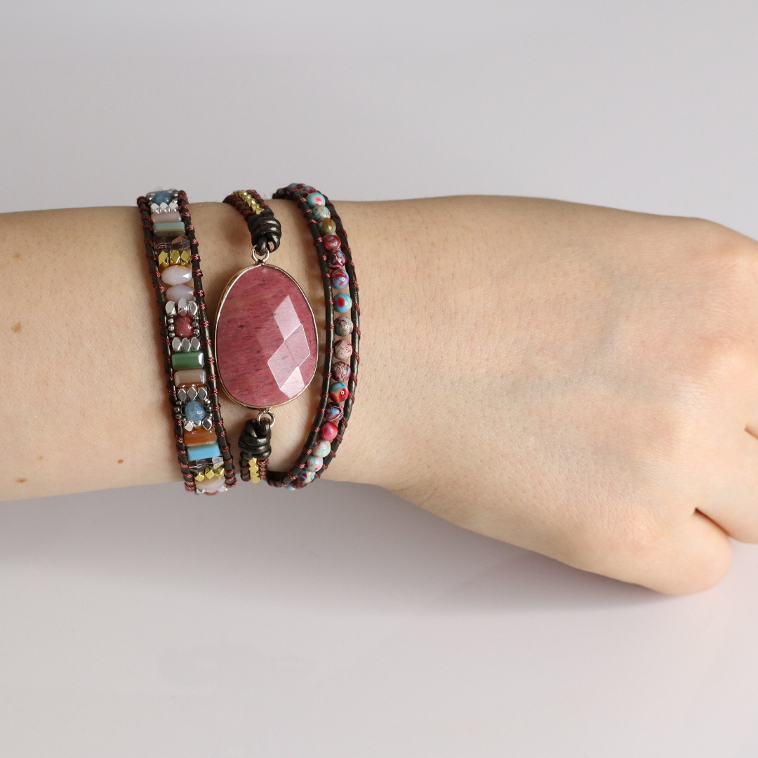 Healing Rhodochrosite Wrap Bracelet | Bohemian | 100% handmade 